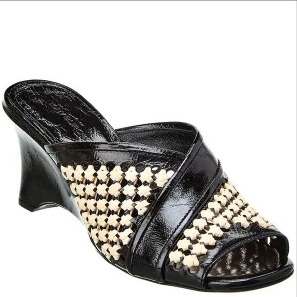 Tory Burch Woven Raffia Wedges 70mm Black Size 6.5 - Picture 1 of 7